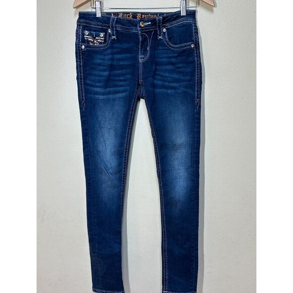 Rock Revival Nicci 26 Women's Jeans Skinny Fleur-de-Lis Embroidered Pockets - Picture 4 of 10